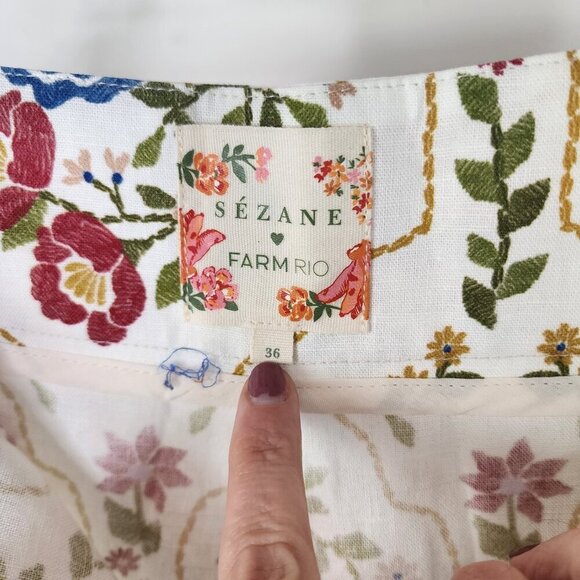 NWOT Sezane X Farm Rio Tiago Crop Linen Blend Pant Romantic Garden 36/US Size 4 - Picture 13 of 15